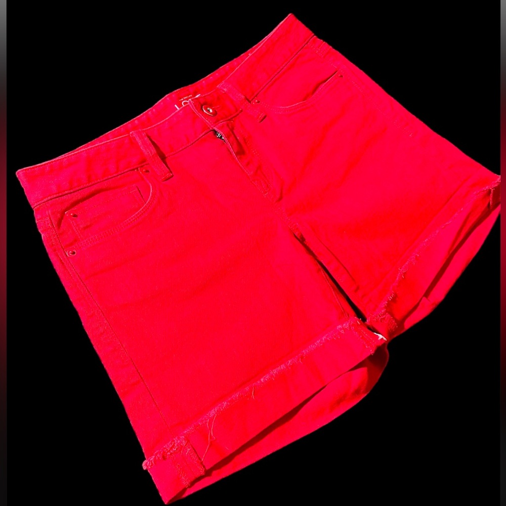 Ann Taylor LOFT RED Midi Cuffed Cut Off Shorts size 0